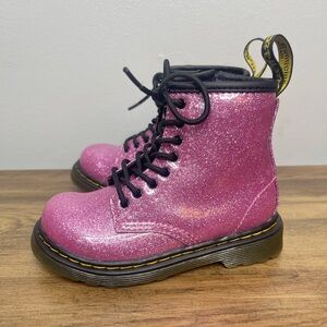 Dr Martens Toddler 1460 Glitter Lace Up Pink Boots Side Zip 8
